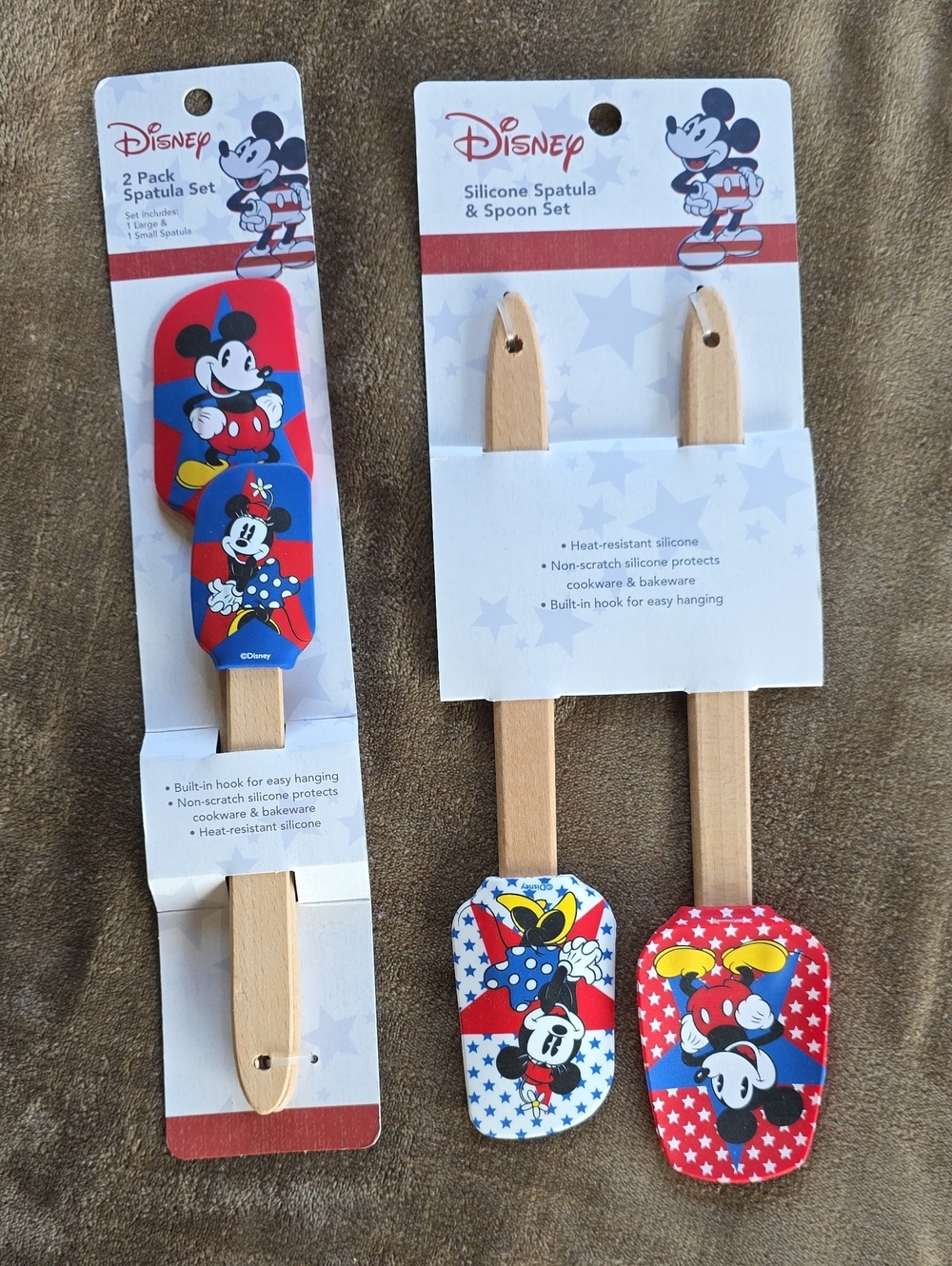 Disney Mickey & Minnie Silicone Spatula and Spoon Set - Red, Blue, White